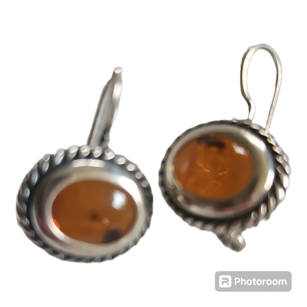 Vintage Amber and Sterling Silver Earrings